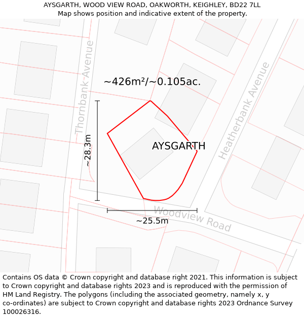 AYSGARTH, WOOD VIEW ROAD, OAKWORTH, KEIGHLEY, BD22 7LL: Plot and title map