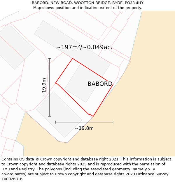 BABORD, NEW ROAD, WOOTTON BRIDGE, RYDE, PO33 4HY: Plot and title map