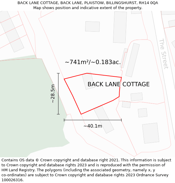 BACK LANE COTTAGE, BACK LANE, PLAISTOW, BILLINGSHURST, RH14 0QA: Plot and title map