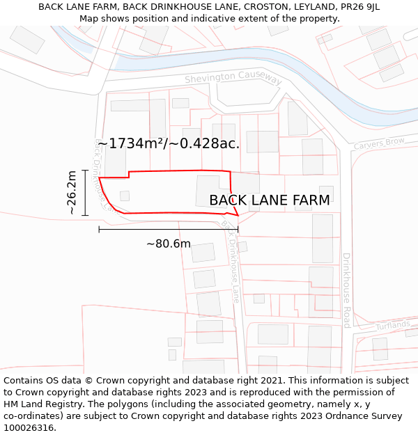 BACK LANE FARM, BACK DRINKHOUSE LANE, CROSTON, LEYLAND, PR26 9JL: Plot and title map