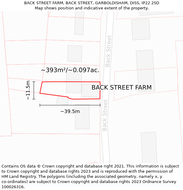 BACK STREET FARM, BACK STREET, GARBOLDISHAM, DISS, IP22 2SD: Plot and title map