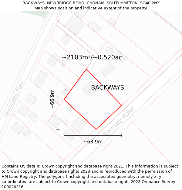 BACKWAYS, NEWBRIDGE ROAD, CADNAM, SOUTHAMPTON, SO40 2NX: Plot and title map