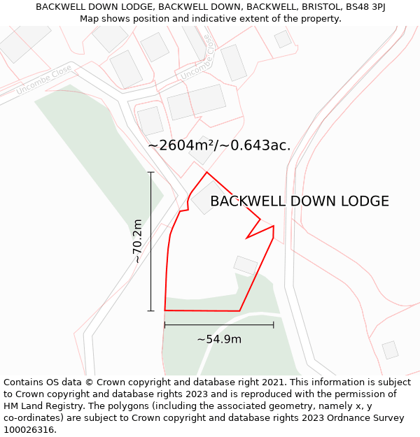 BACKWELL DOWN LODGE, BACKWELL DOWN, BACKWELL, BRISTOL, BS48 3PJ: Plot and title map