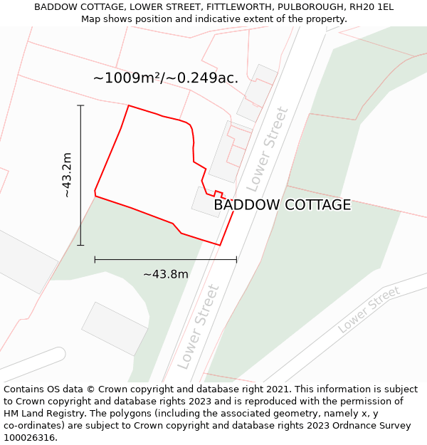 BADDOW COTTAGE, LOWER STREET, FITTLEWORTH, PULBOROUGH, RH20 1EL: Plot and title map