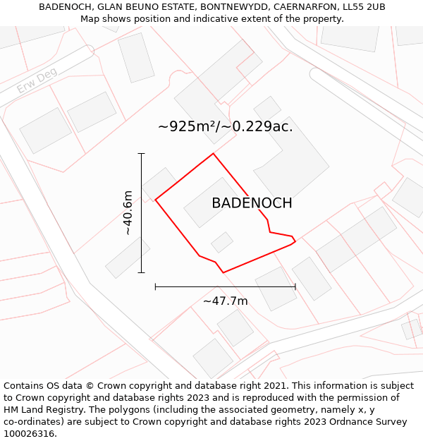 BADENOCH, GLAN BEUNO ESTATE, BONTNEWYDD, CAERNARFON, LL55 2UB: Plot and title map