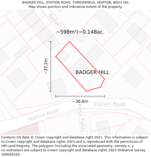 BADGER HILL, STATION ROAD, THRESHFIELD, SKIPTON, BD23 5EL: Plot and title map