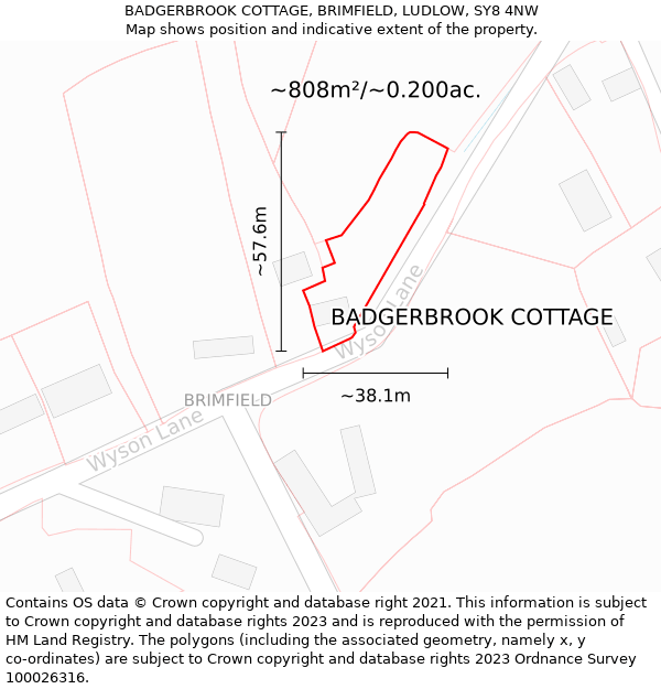 BADGERBROOK COTTAGE, BRIMFIELD, LUDLOW, SY8 4NW: Plot and title map