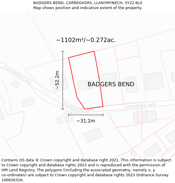 BADGERS BEND, CARREGHOFA, LLANYMYNECH, SY22 6LA: Plot and title map