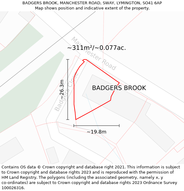 BADGERS BROOK, MANCHESTER ROAD, SWAY, LYMINGTON, SO41 6AP: Plot and title map