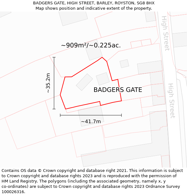 BADGERS GATE, HIGH STREET, BARLEY, ROYSTON, SG8 8HX: Plot and title map