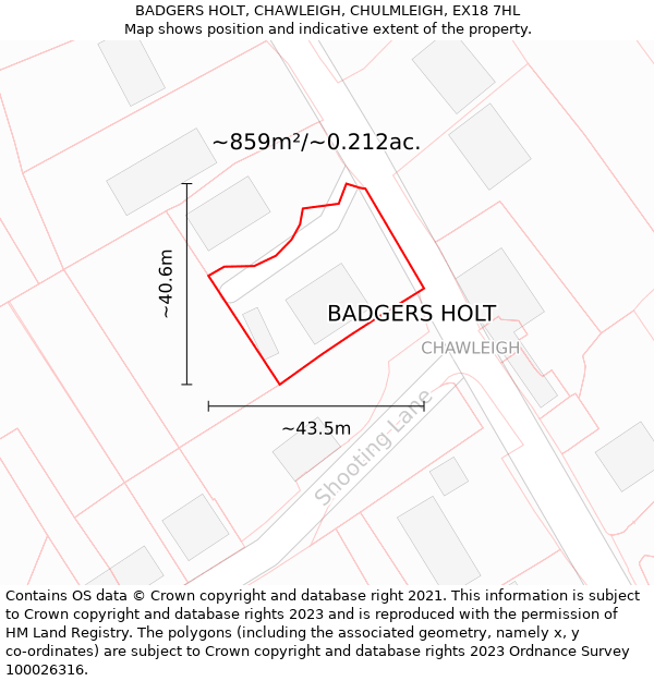 BADGERS HOLT, CHAWLEIGH, CHULMLEIGH, EX18 7HL: Plot and title map