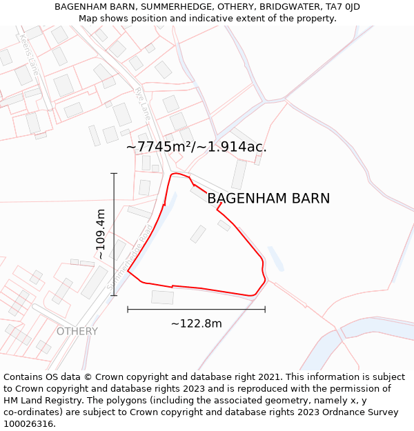 BAGENHAM BARN, SUMMERHEDGE, OTHERY, BRIDGWATER, TA7 0JD: Plot and title map