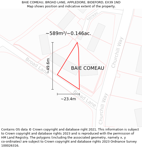 BAIE COMEAU, BROAD LANE, APPLEDORE, BIDEFORD, EX39 1ND: Plot and title map