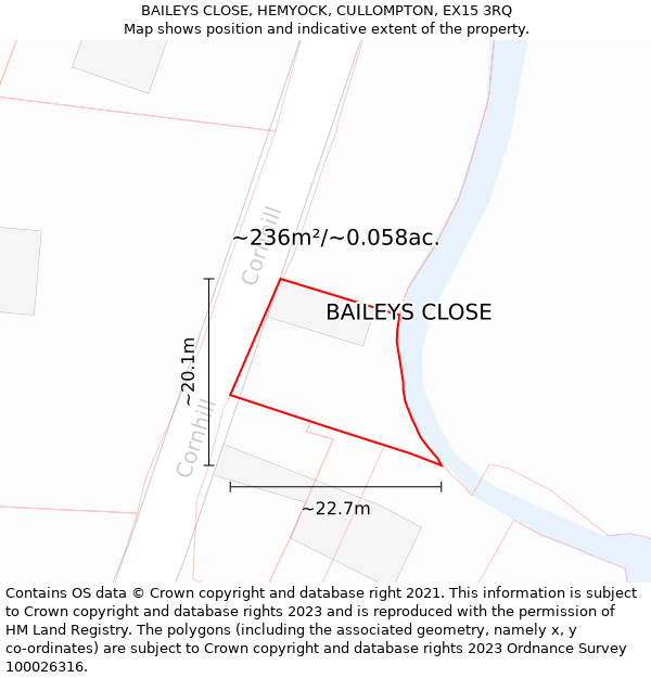 BAILEYS CLOSE, HEMYOCK, CULLOMPTON, EX15 3RQ: Plot and title map