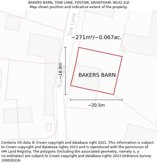 BAKERS BARN, TOW LANE, FOSTON, GRANTHAM, NG32 2LE: Plot and title map