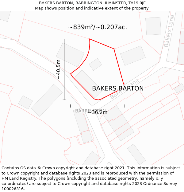 BAKERS BARTON, BARRINGTON, ILMINSTER, TA19 0JE: Plot and title map