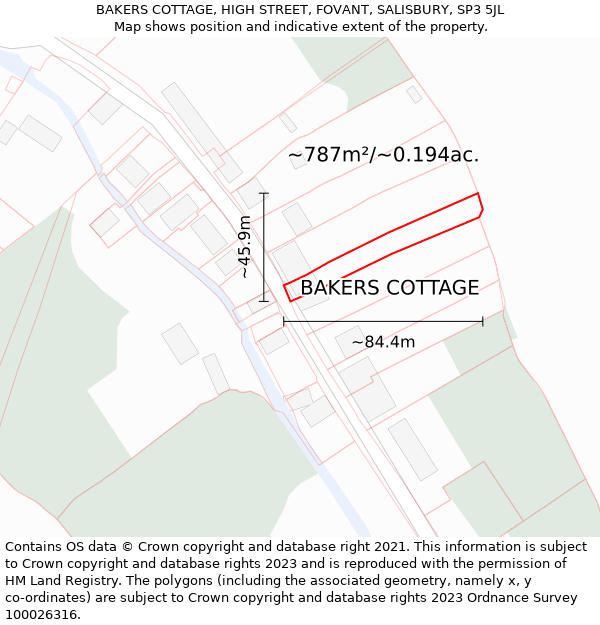 BAKERS COTTAGE, HIGH STREET, FOVANT, SALISBURY, SP3 5JL: Plot and title map