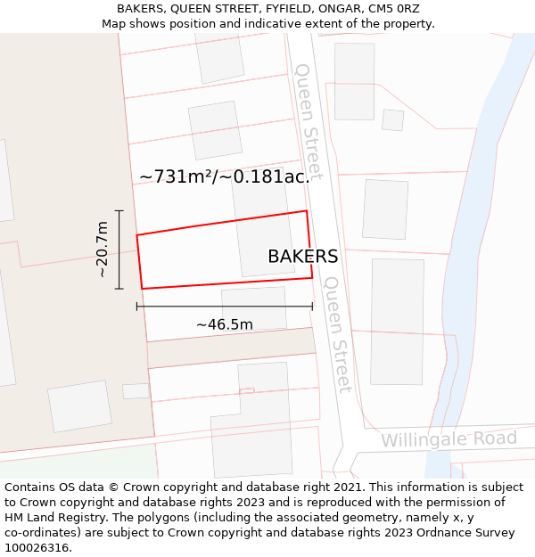 BAKERS, QUEEN STREET, FYFIELD, ONGAR, CM5 0RZ: Plot and title map