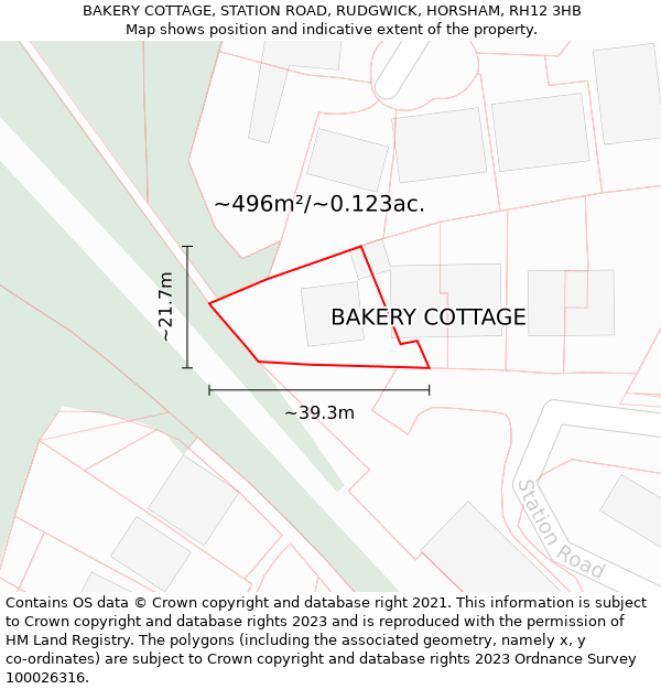 BAKERY COTTAGE, STATION ROAD, RUDGWICK, HORSHAM, RH12 3HB: Plot and title map