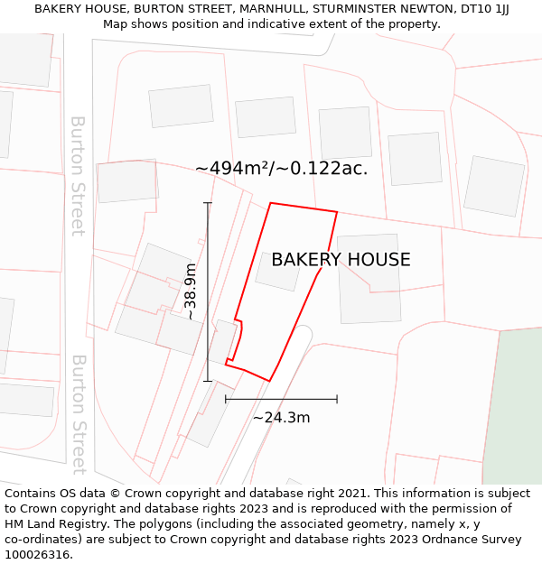 BAKERY HOUSE, BURTON STREET, MARNHULL, STURMINSTER NEWTON, DT10 1JJ: Plot and title map