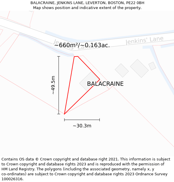 BALACRAINE, JENKINS LANE, LEVERTON, BOSTON, PE22 0BH: Plot and title map