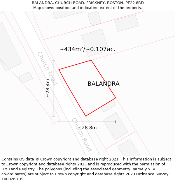 BALANDRA, CHURCH ROAD, FRISKNEY, BOSTON, PE22 8RD: Plot and title map