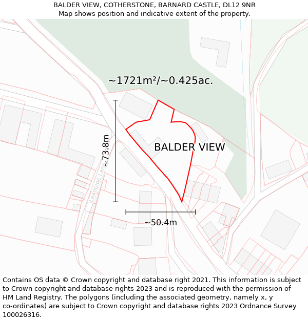 BALDER VIEW, COTHERSTONE, BARNARD CASTLE, DL12 9NR: Plot and title map