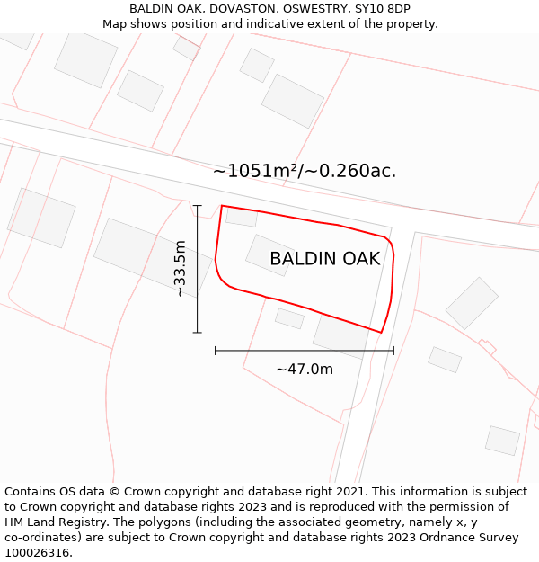 BALDIN OAK, DOVASTON, OSWESTRY, SY10 8DP: Plot and title map