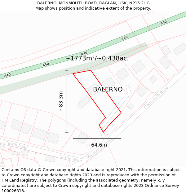 BALERNO, MONMOUTH ROAD, RAGLAN, USK, NP15 2HG: Plot and title map