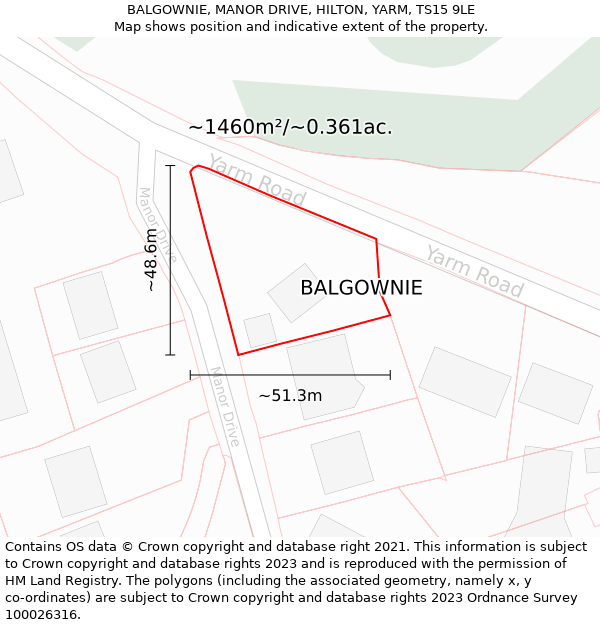 BALGOWNIE, MANOR DRIVE, HILTON, YARM, TS15 9LE: Plot and title map