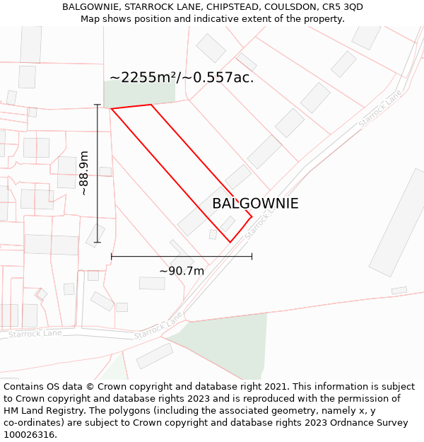 BALGOWNIE, STARROCK LANE, CHIPSTEAD, COULSDON, CR5 3QD: Plot and title map