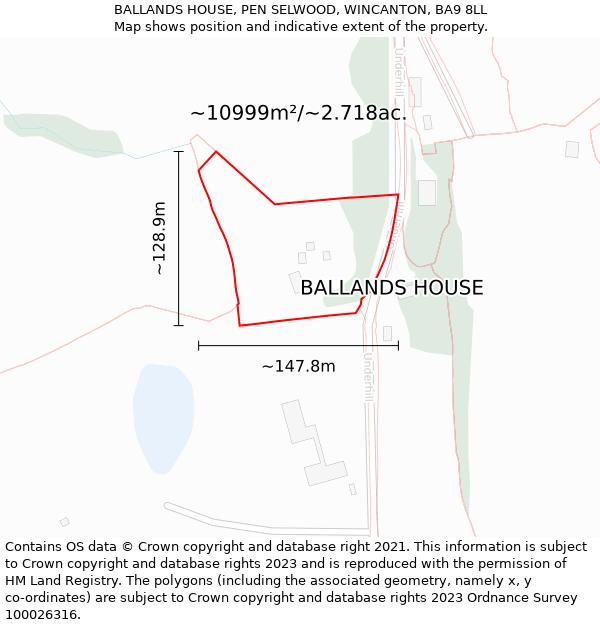 BALLANDS HOUSE, PEN SELWOOD, WINCANTON, BA9 8LL: Plot and title map