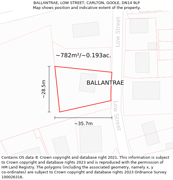 BALLANTRAE, LOW STREET, CARLTON, GOOLE, DN14 9LP: Plot and title map