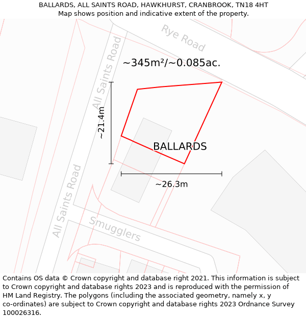 BALLARDS, ALL SAINTS ROAD, HAWKHURST, CRANBROOK, TN18 4HT: Plot and title map