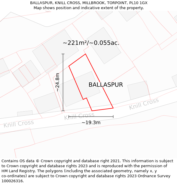 BALLASPUR, KNILL CROSS, MILLBROOK, TORPOINT, PL10 1GX: Plot and title map