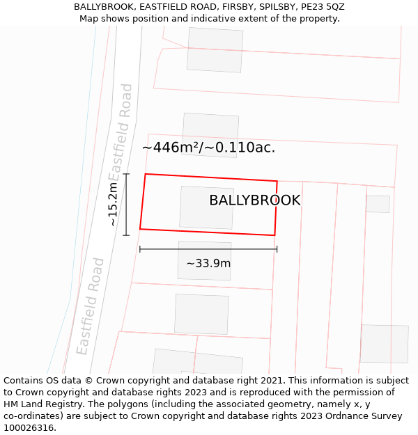 BALLYBROOK, EASTFIELD ROAD, FIRSBY, SPILSBY, PE23 5QZ: Plot and title map