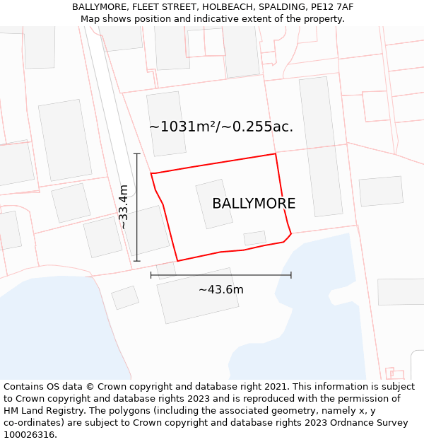 BALLYMORE, FLEET STREET, HOLBEACH, SPALDING, PE12 7AF: Plot and title map