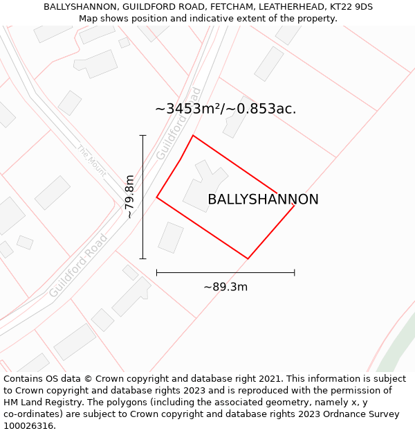 BALLYSHANNON, GUILDFORD ROAD, FETCHAM, LEATHERHEAD, KT22 9DS: Plot and title map