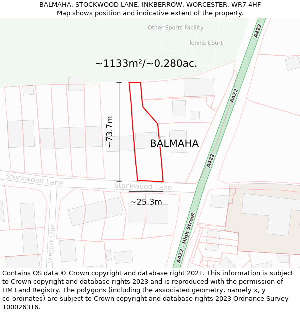 BALMAHA, STOCKWOOD LANE, INKBERROW, WORCESTER, WR7 4HF: Plot and title map