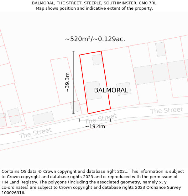 BALMORAL, THE STREET, STEEPLE, SOUTHMINSTER, CM0 7RL: Plot and title map