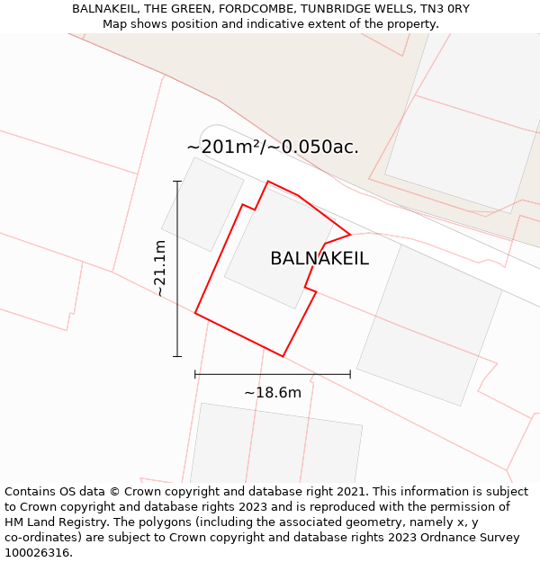 BALNAKEIL, THE GREEN, FORDCOMBE, TUNBRIDGE WELLS, TN3 0RY: Plot and title map