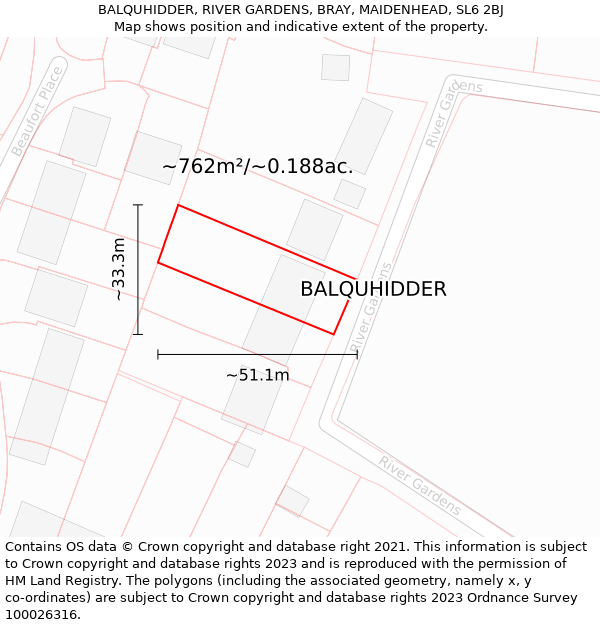 BALQUHIDDER, RIVER GARDENS, BRAY, MAIDENHEAD, SL6 2BJ: Plot and title map