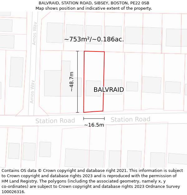 BALVRAID, STATION ROAD, SIBSEY, BOSTON, PE22 0SB: Plot and title map