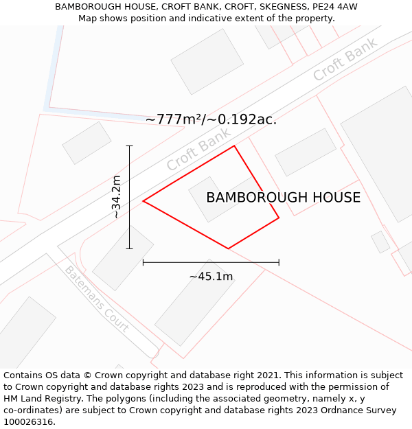 BAMBOROUGH HOUSE, CROFT BANK, CROFT, SKEGNESS, PE24 4AW: Plot and title map