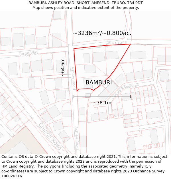 BAMBURI, ASHLEY ROAD, SHORTLANESEND, TRURO, TR4 9DT: Plot and title map