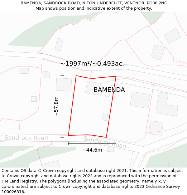 BAMENDA, SANDROCK ROAD, NITON UNDERCLIFF, VENTNOR, PO38 2NG: Plot and title map