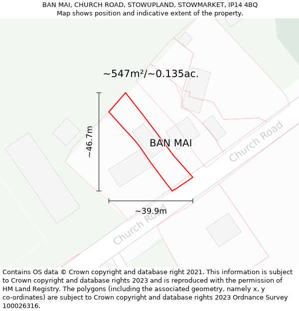 BAN MAI, CHURCH ROAD, STOWUPLAND, STOWMARKET, IP14 4BQ: Plot and title map