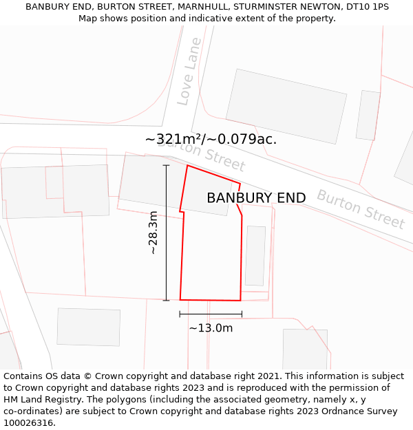 BANBURY END, BURTON STREET, MARNHULL, STURMINSTER NEWTON, DT10 1PS: Plot and title map