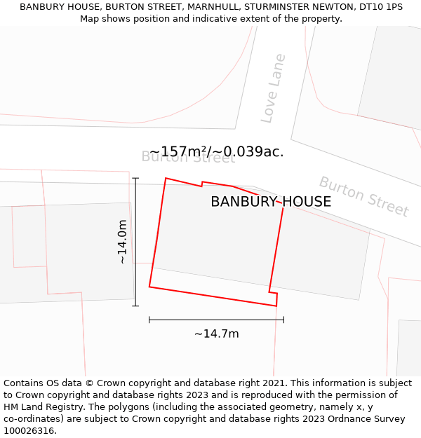 BANBURY HOUSE, BURTON STREET, MARNHULL, STURMINSTER NEWTON, DT10 1PS: Plot and title map