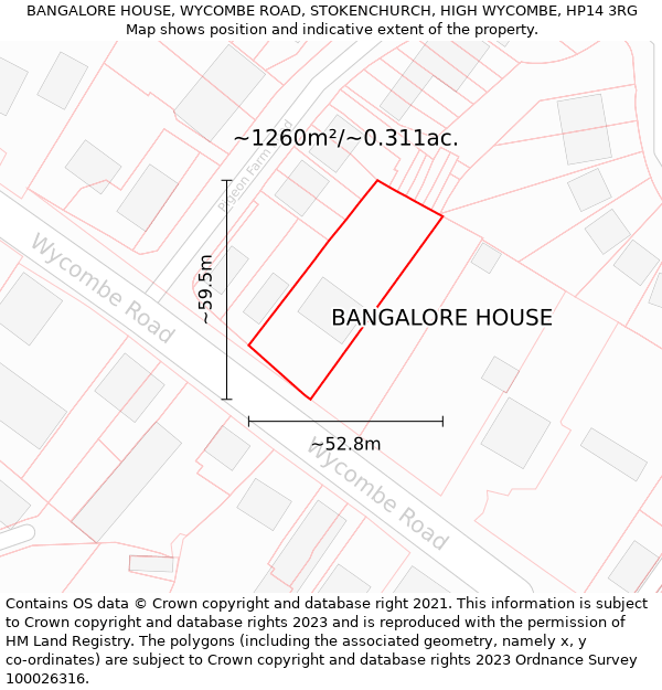 BANGALORE HOUSE, WYCOMBE ROAD, STOKENCHURCH, HIGH WYCOMBE, HP14 3RG: Plot and title map